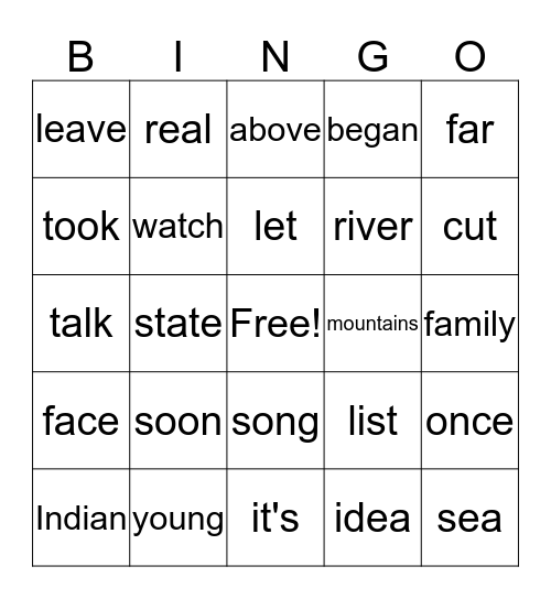 Sight Words Week 18 Bingo Card