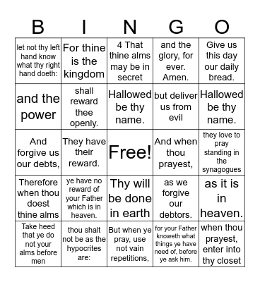 Christ's New Teachings Bingo Card
