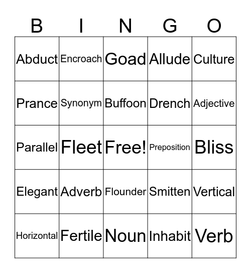 Vocab Bingo Card