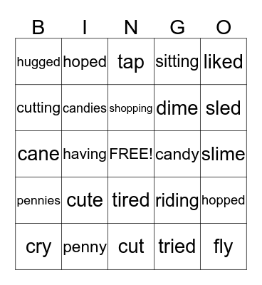 Spelling Patterns Bingo Card