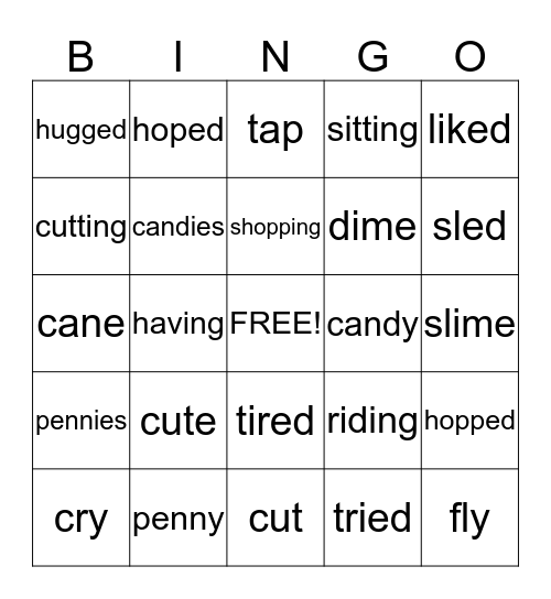 Spelling Patterns Bingo Card