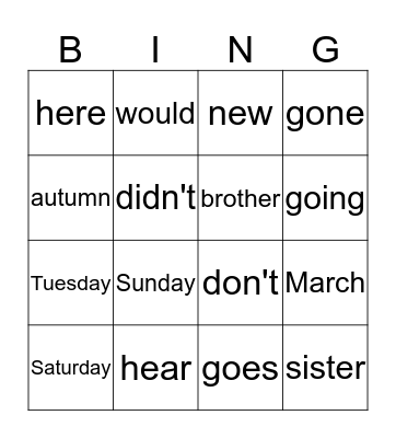 Sight Words Week 6 Bingo Card