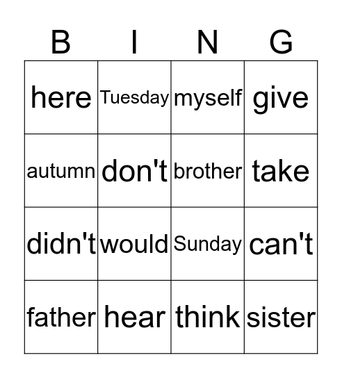 Sight Words Week 7 Bingo Card