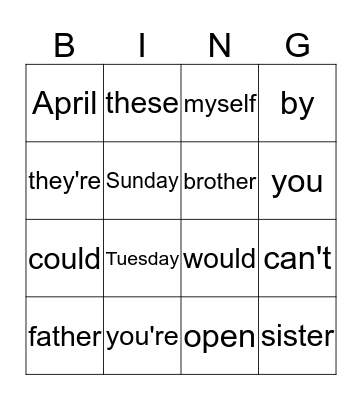 Sight Words Week 8 Bingo Card