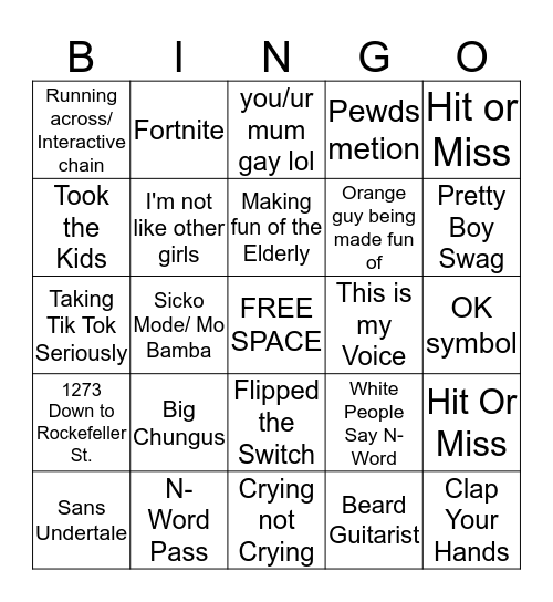 Hit or Miss Bingo Card