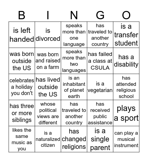 Find a person who... Bingo Card