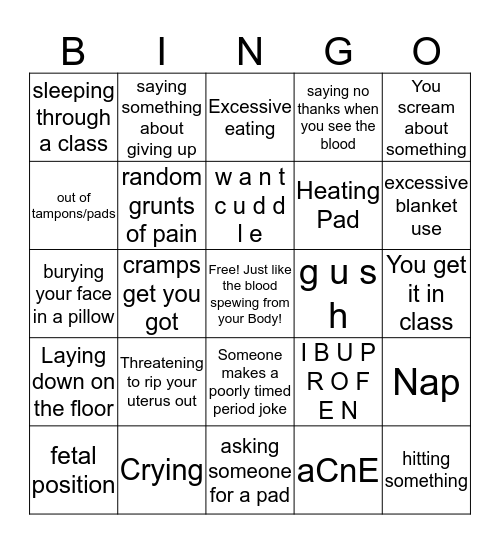 Period Bingo Card