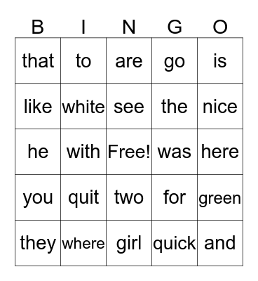BLUE SIGHT WORDS Bingo Card