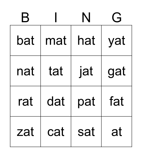 -at word family bingo Card