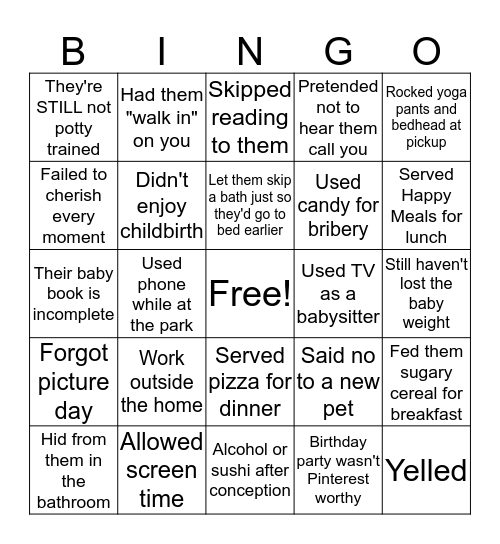 Mom Guilt Bingo! Bingo Card