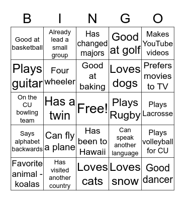 COM 321 Get Acquainted! Bingo Card