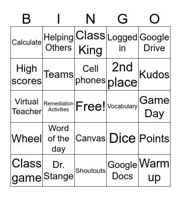 English _ Warmup Game Bingo Card