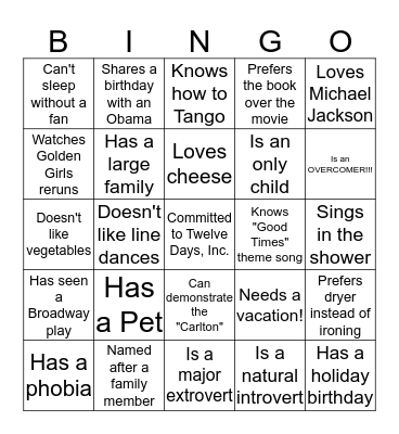 Twelve Days "Getting To Know You" Bingo Card