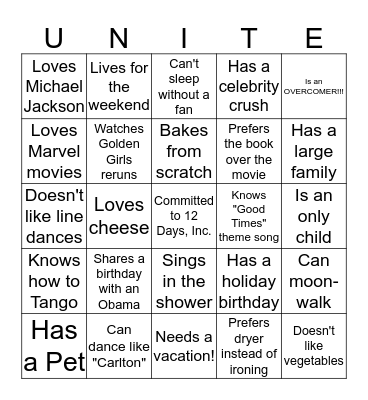 12 Days "Getting To Know You" Bingo Card