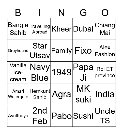 Dad's 70th Birthday Bingo Card