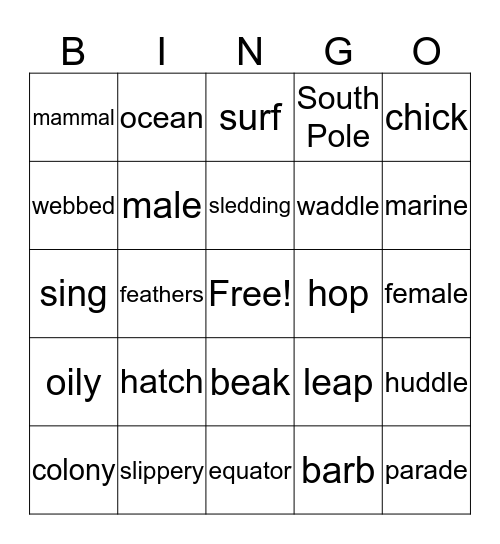 Penguins Bingo Card