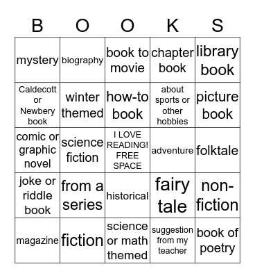 Book Genre Bingo Card