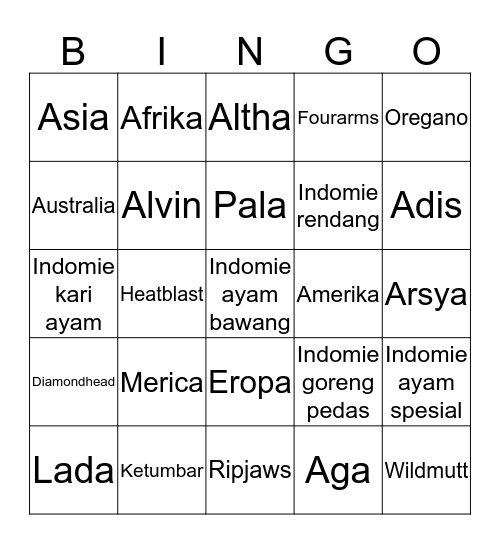Bingo IRRExGULAR Bingo Card