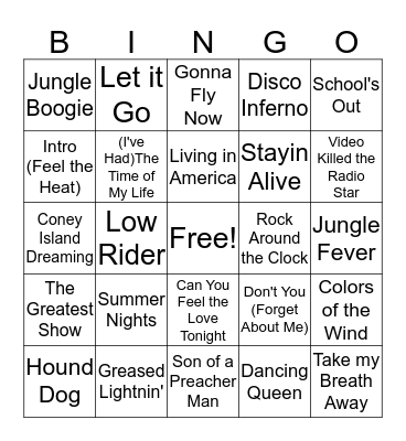 BINGO TUNES Bingo Card