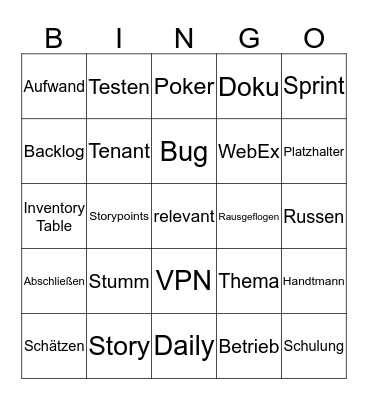 Hornet Scrum Bingo Card