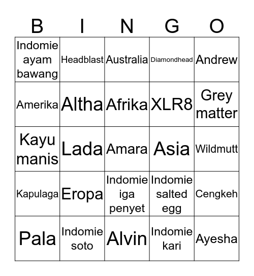Untitled Bingo Card