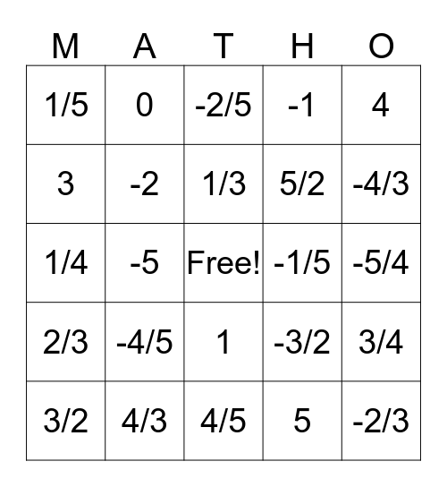 MATHO Bingo Card
