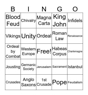 Middle Ages 500-1215 Bingo Card