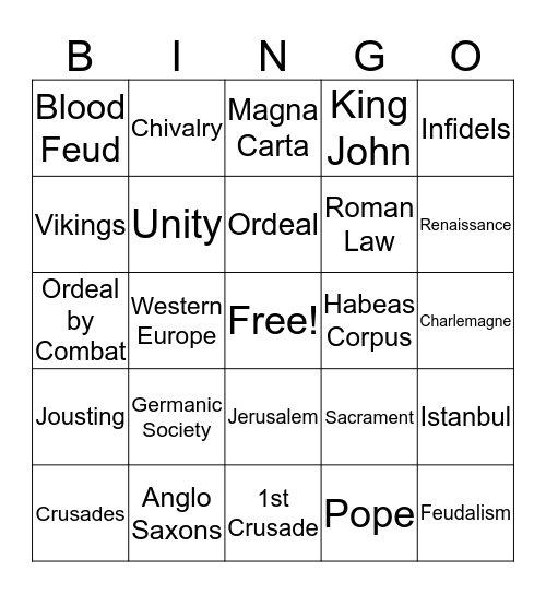 Middle Ages 500-1215 Bingo Card