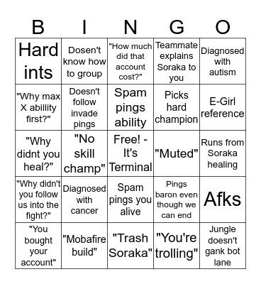 League of Stupid Bingo Card
