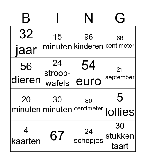 Reken Bingo Card