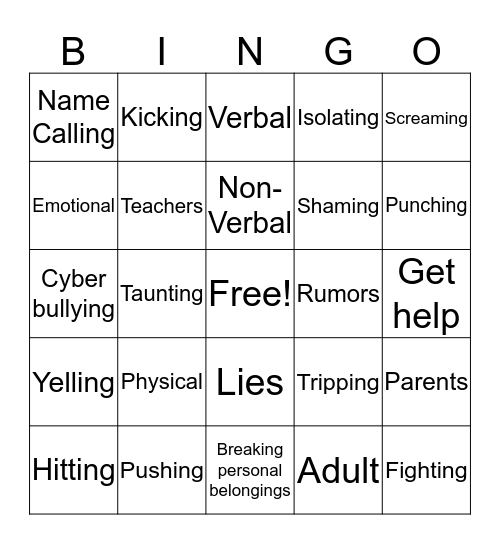 Anti Bullying Bingo Card