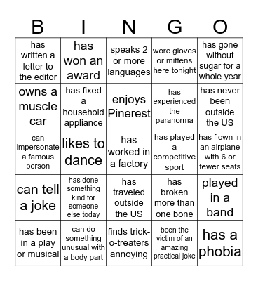 Social Bingo Card