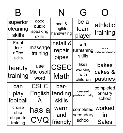FIND SOMEONE WHO HAS / CAN Bingo Card