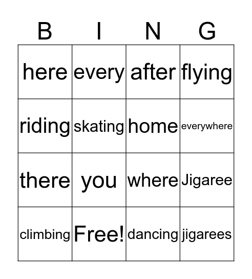 The Jigaree Bingo Card
