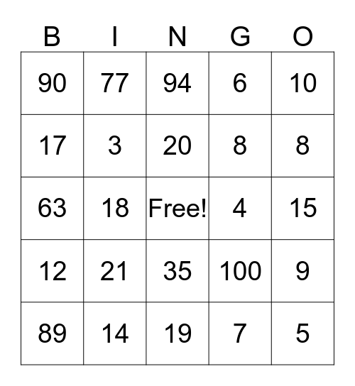 french numbers Bingo Card