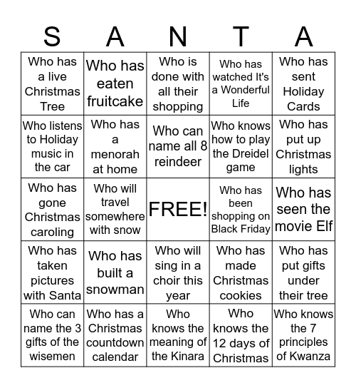 Holiday Who's Who? Bingo Card