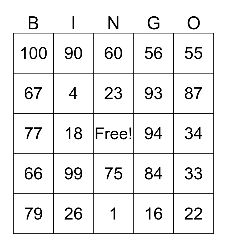 french numbers 1 100 bingo card