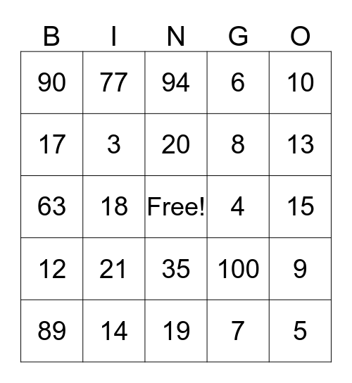 french numbers Bingo Card
