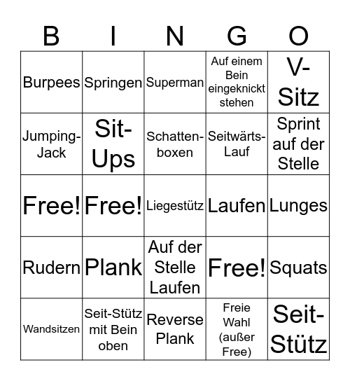 Fitness-Bingo Card