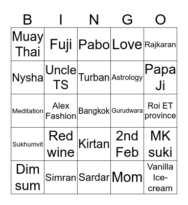 Dad's 70th Birthday Bingo Card