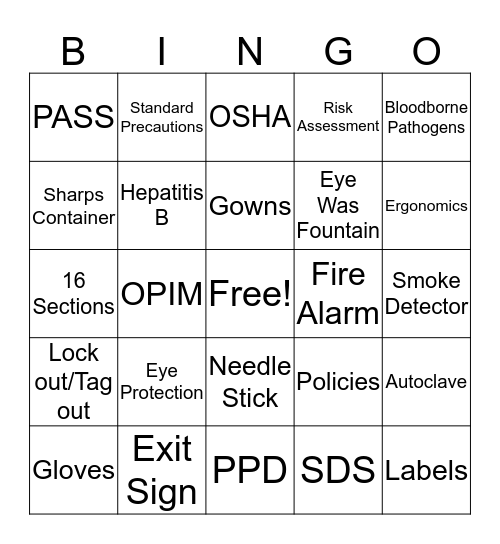 OSHA Bingo Card