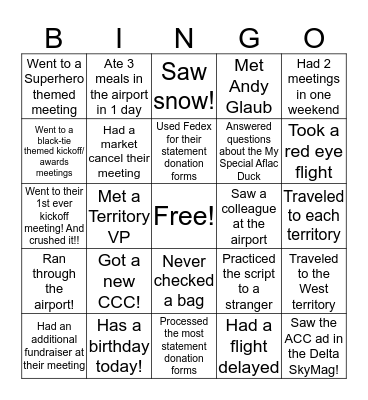 Aflac Travel  Bingo Card