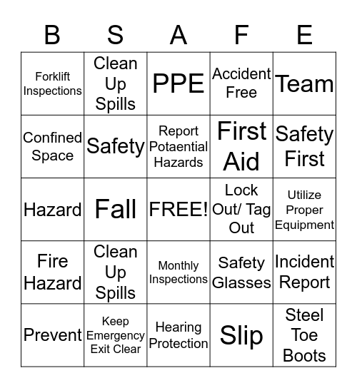 Dura-Line Safety Bingo Card