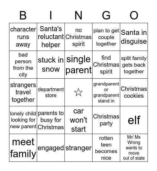 Hallmark Holiday Bingo Card