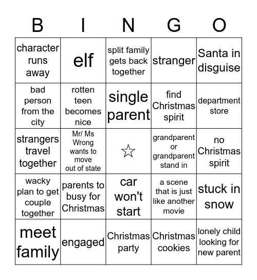 Hallmark Holiday Bingo Card