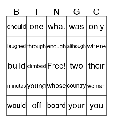 Sight Word Bingo 2 Bingo Card