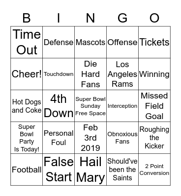 Super Bowl LIII Bingo Card