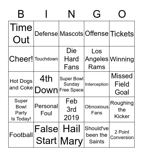 Super Bowl LIII Bingo Card