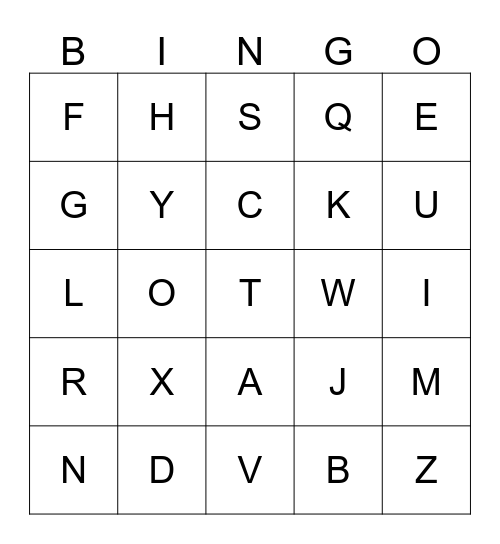 L' alphabet Bingo Card