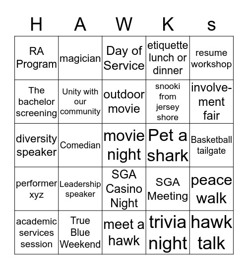 Events Bingo  Bingo Card